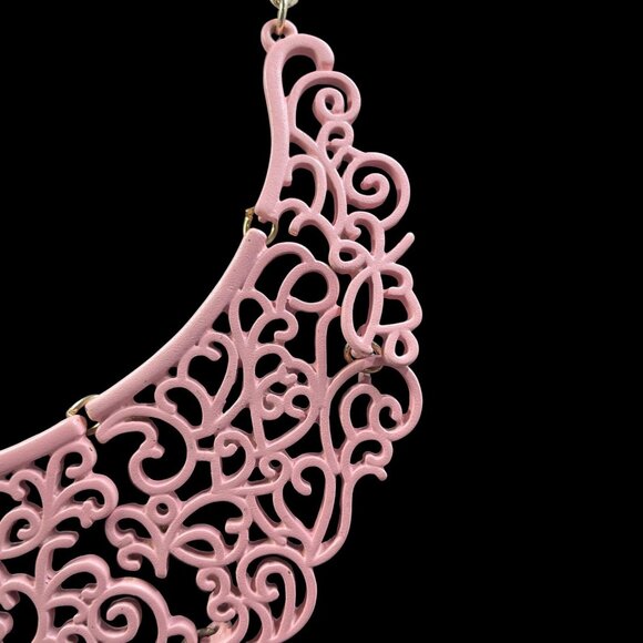 Romantic Pink Filigree Statement Necklace Coquette Royalcore Soft Girl Jewelry - Picture 4 of 7